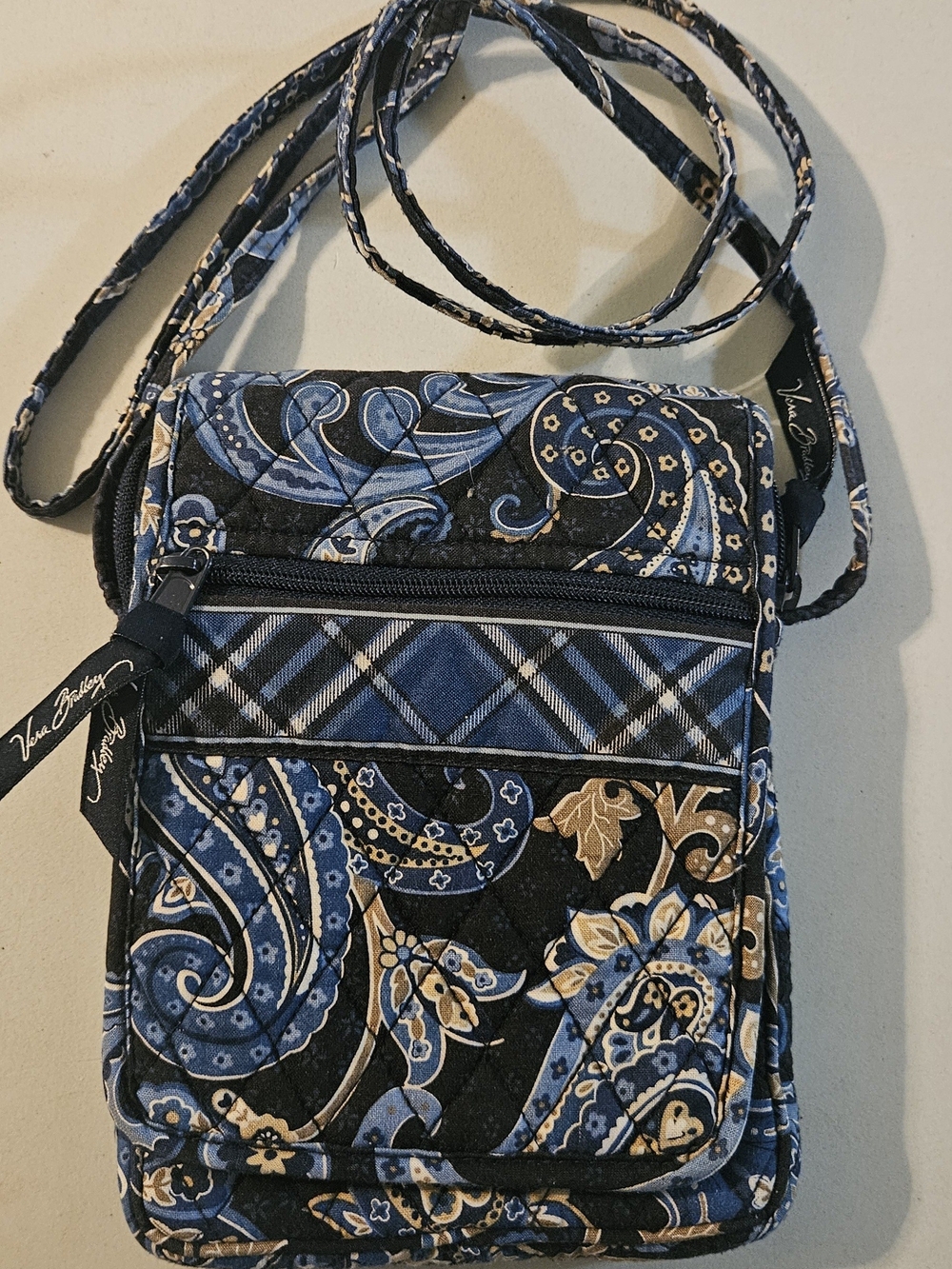 Vera Bradley Navy and Beige Paisley Quilted Crossbody
